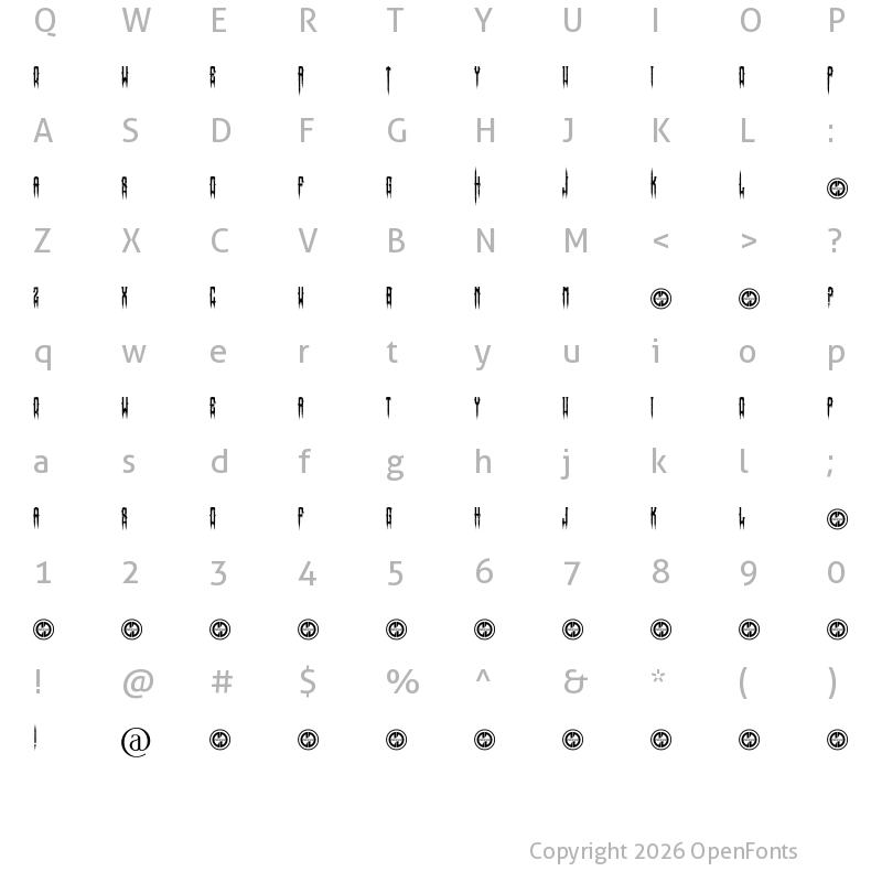 Character Map of Horror Type Regular