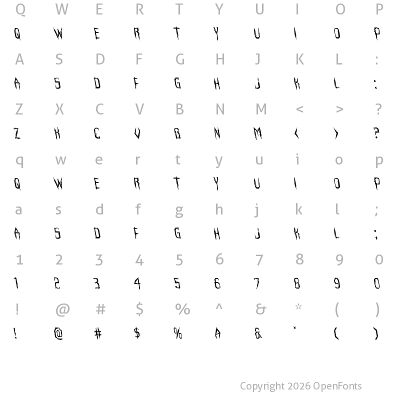 Character Map of Horroroid Leftalic Italic
