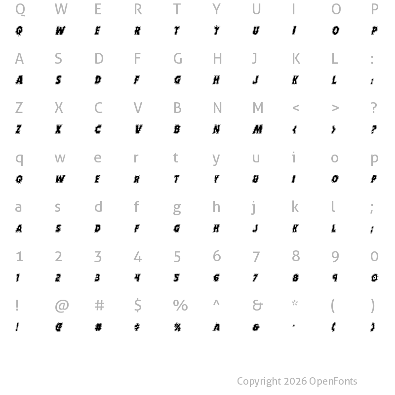 Character Map of Horroween Academy Italic Italic