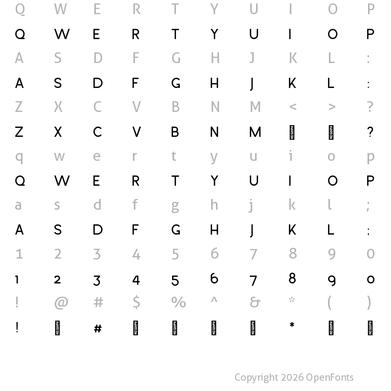 Character Map of Hossa Soft Medium