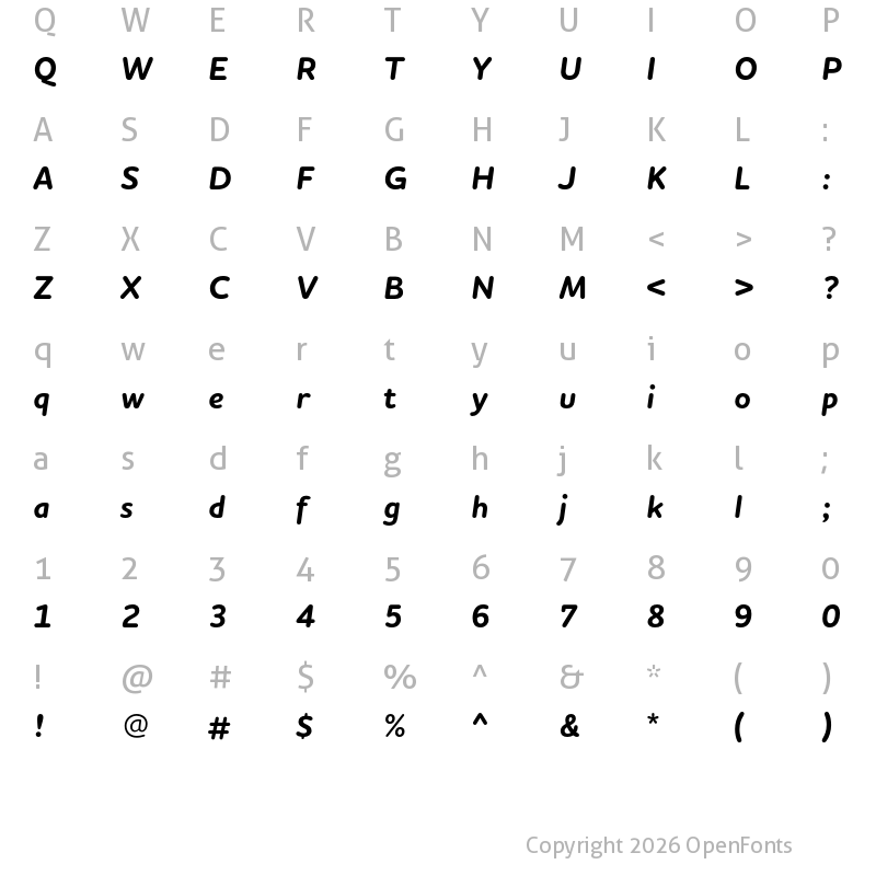 Character Map of Houschka Rounded Bold Italic