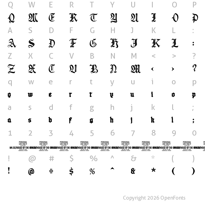 Character Map of House of the Dragon PERSONAL Bold
