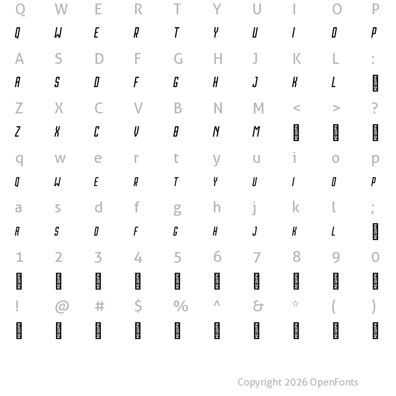 Character Map of Houston Italic Regular