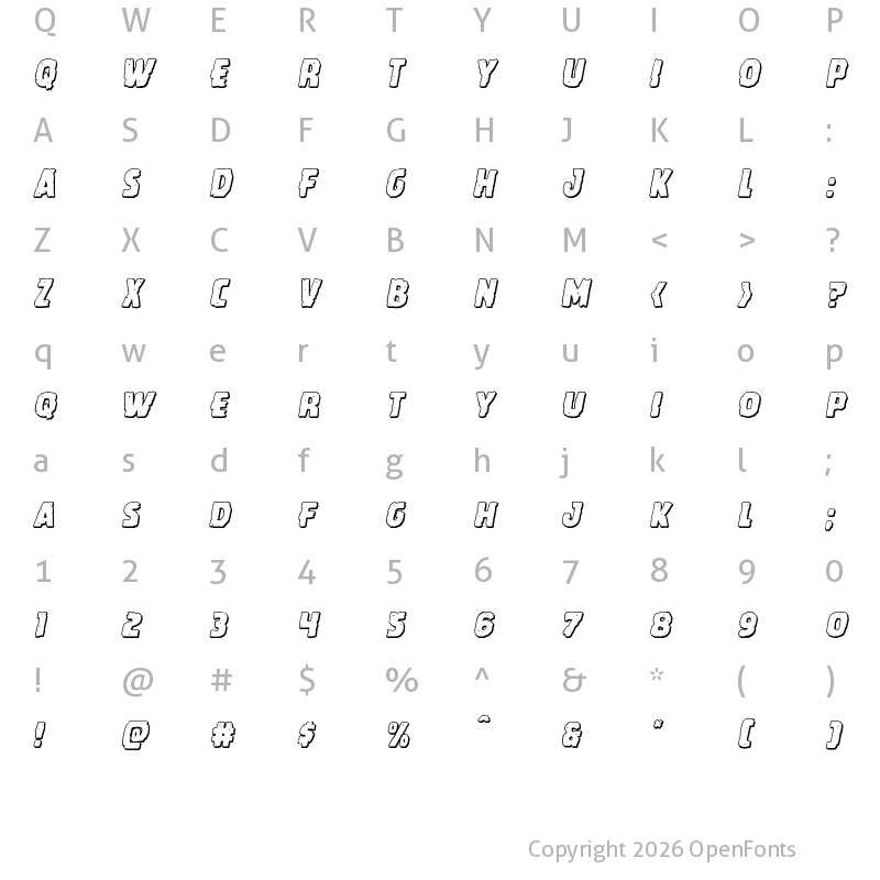 Character Map of Howlin' Mad Shadow Italic Italic