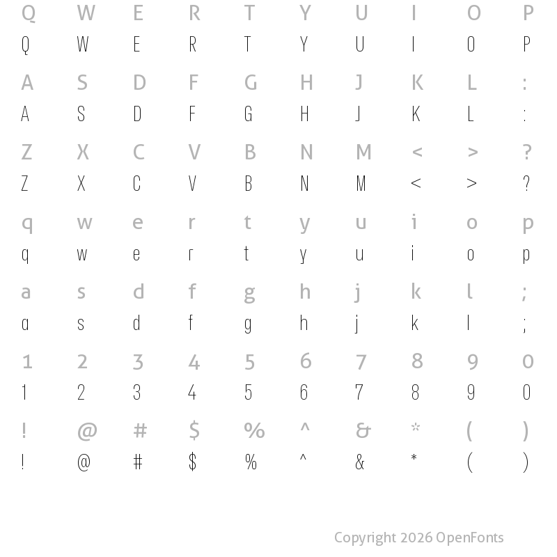 Character Map of Hubot-Sans ExtraLight Narrow