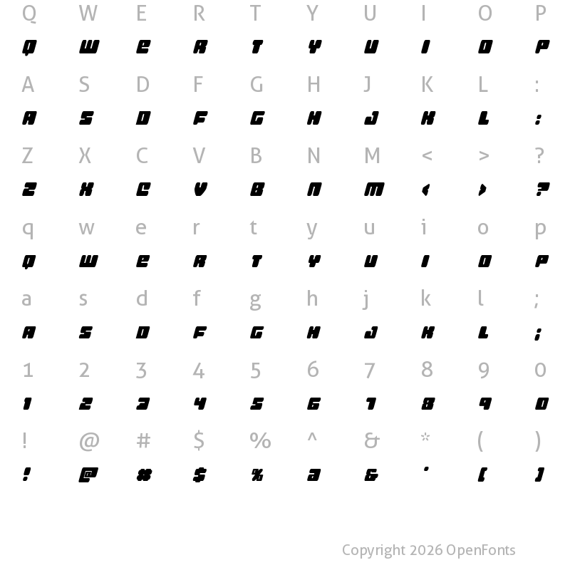 Character Map of Hula Hoop Girl Condensed Ital Condensed Italic