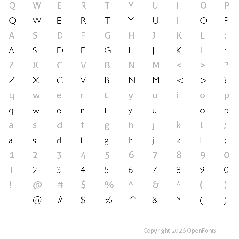 Character Map of Humanst521 Lt BT Light