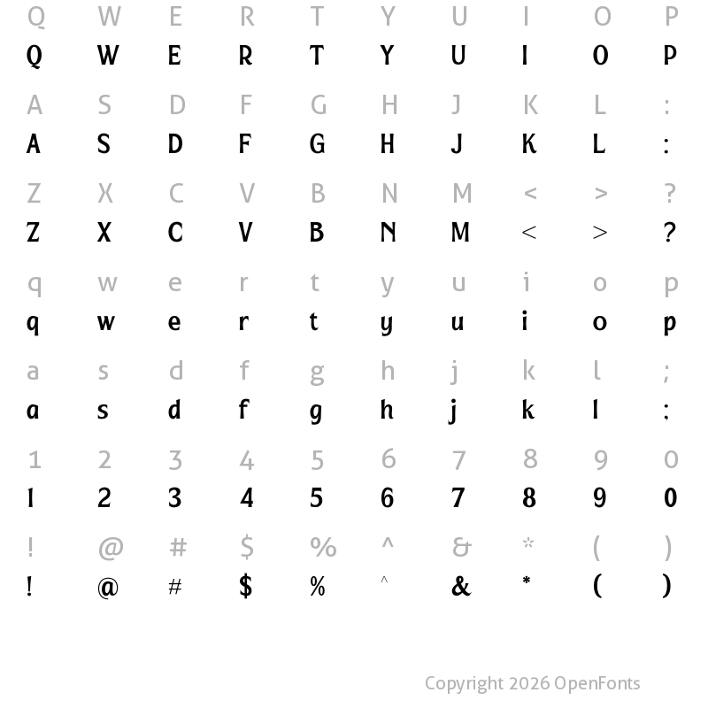 Character Map of Huntrela Regular