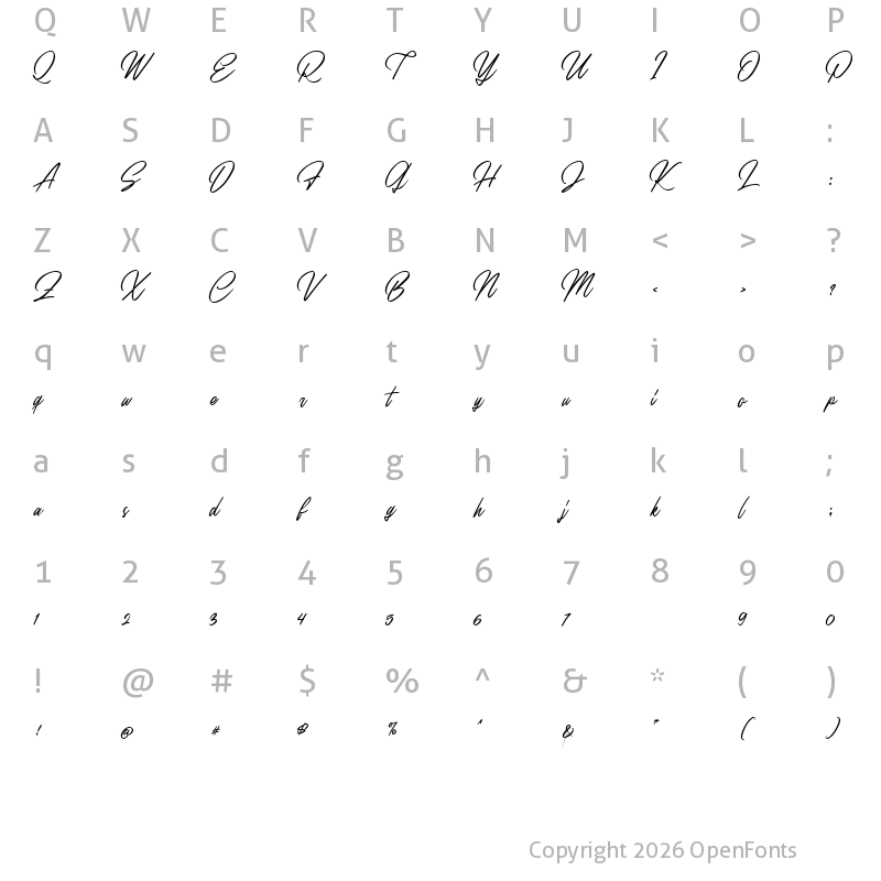 Character Map of Hustonia Script DEMO Regular