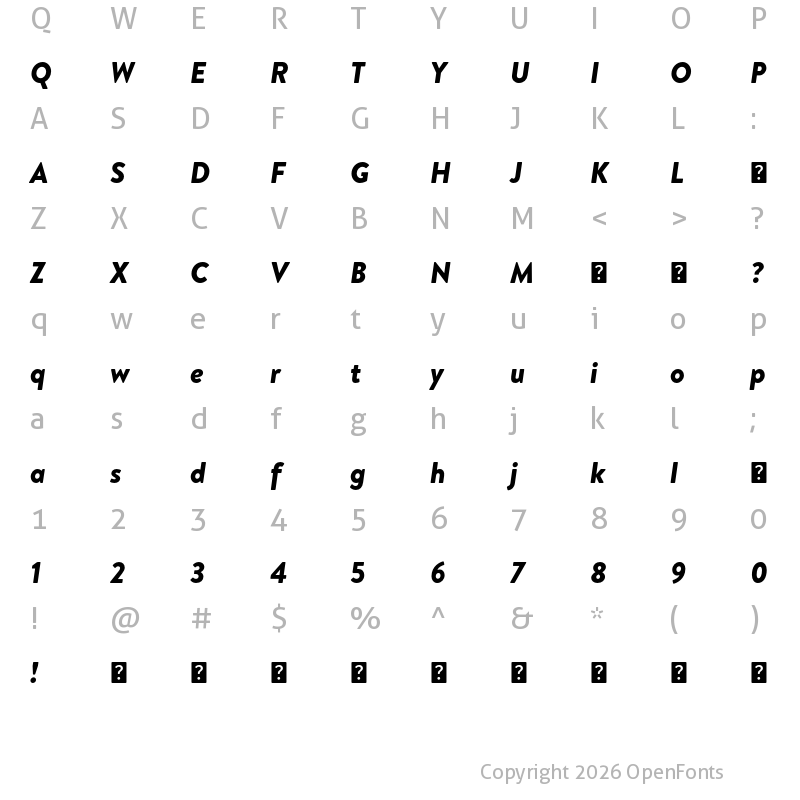 Character Map of HvDTrial Brandon Text Black Italic