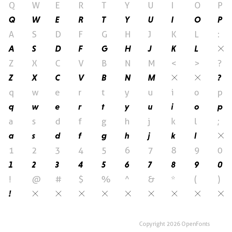 Character Map of HvDTrial Niveau Grotesk Bold Italic
