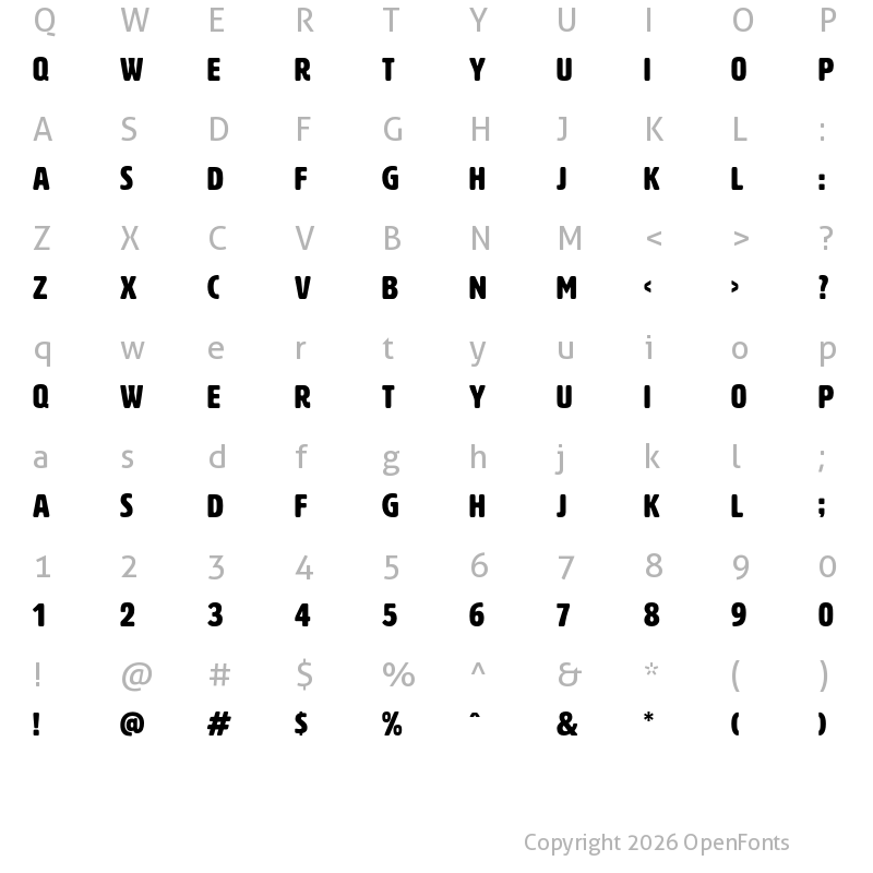 Character Map of HWT Artz Regular