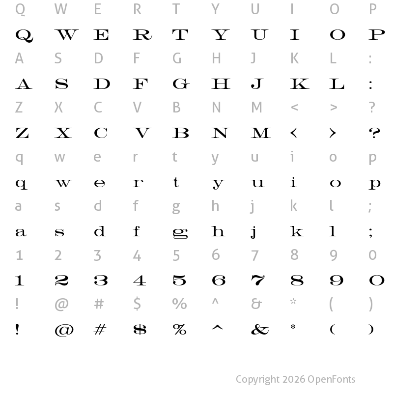 Character Map of HWT Roman Extended Lightface Regular