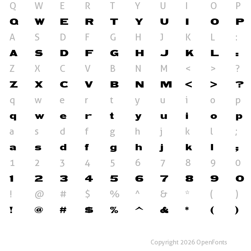 Character Map of HWT Unit Gothic 717