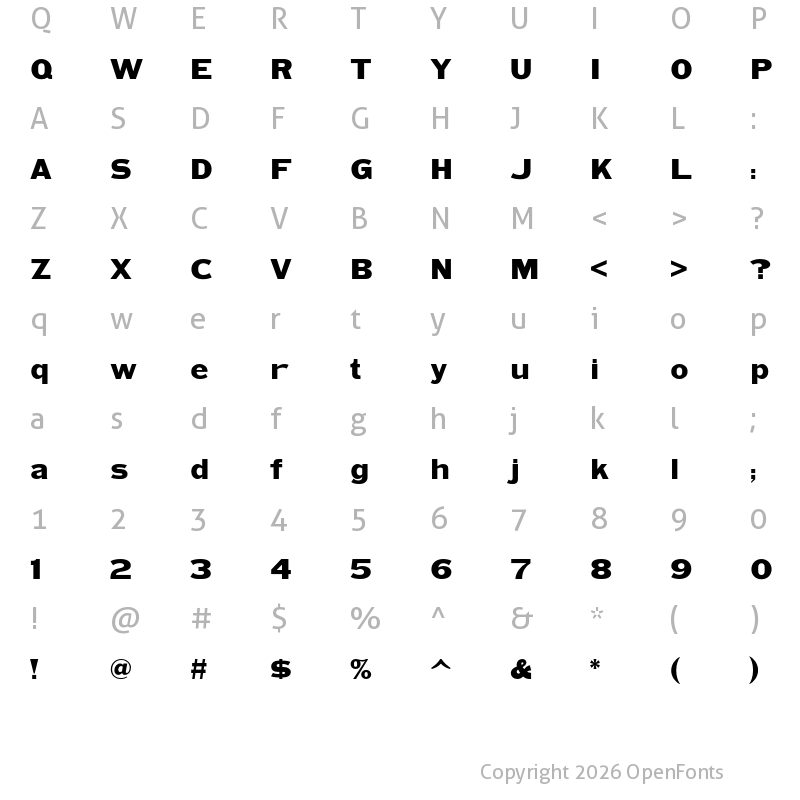 Character Map of HWT Unit Gothic 718