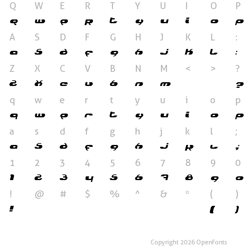 Character Map of Hydro Italic