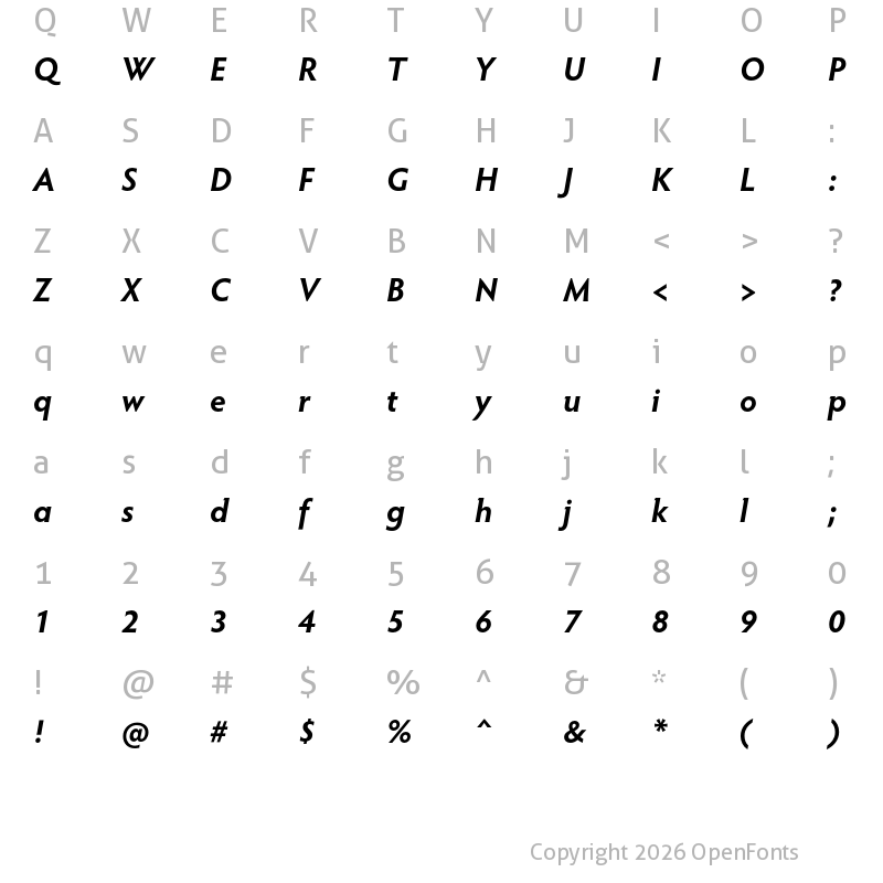 Character Map of Hypatia Sans Pro Bold Italic