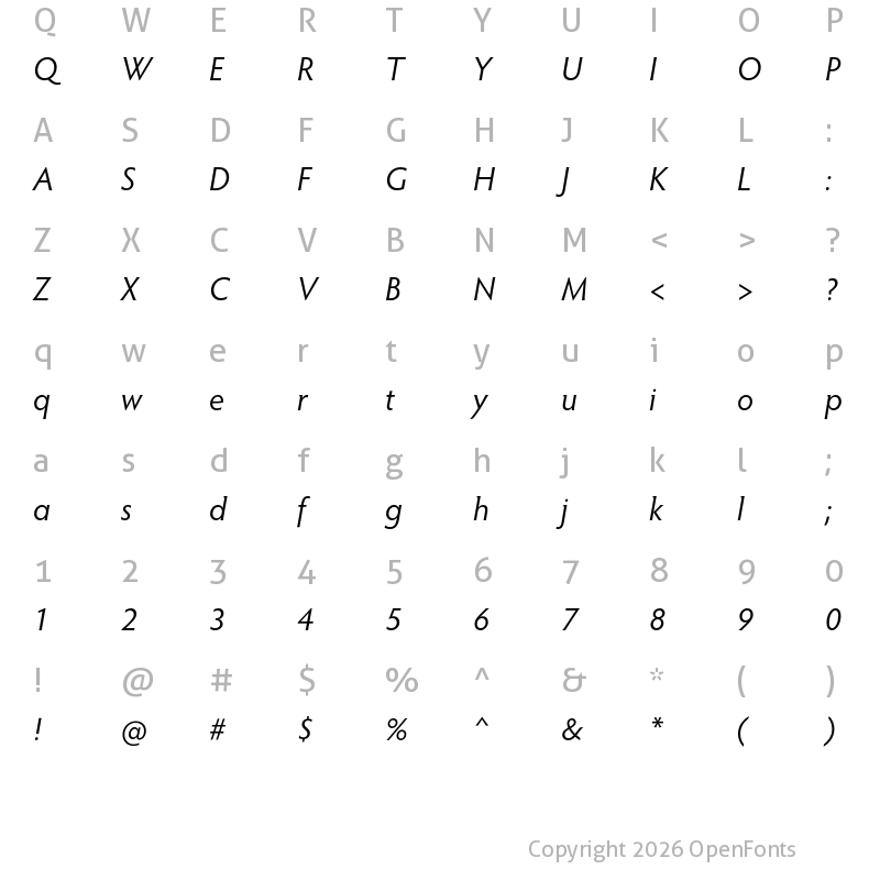 Character Map of Hypatia Sans Pro Italic