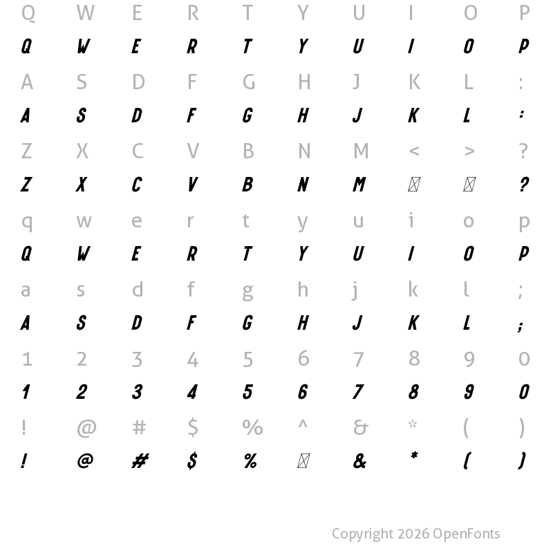 Character Map of HyperPolarItalic Italic