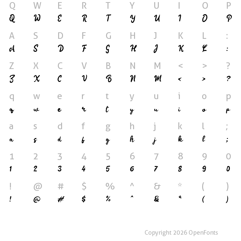 Character Map of i Inaya Script Regular