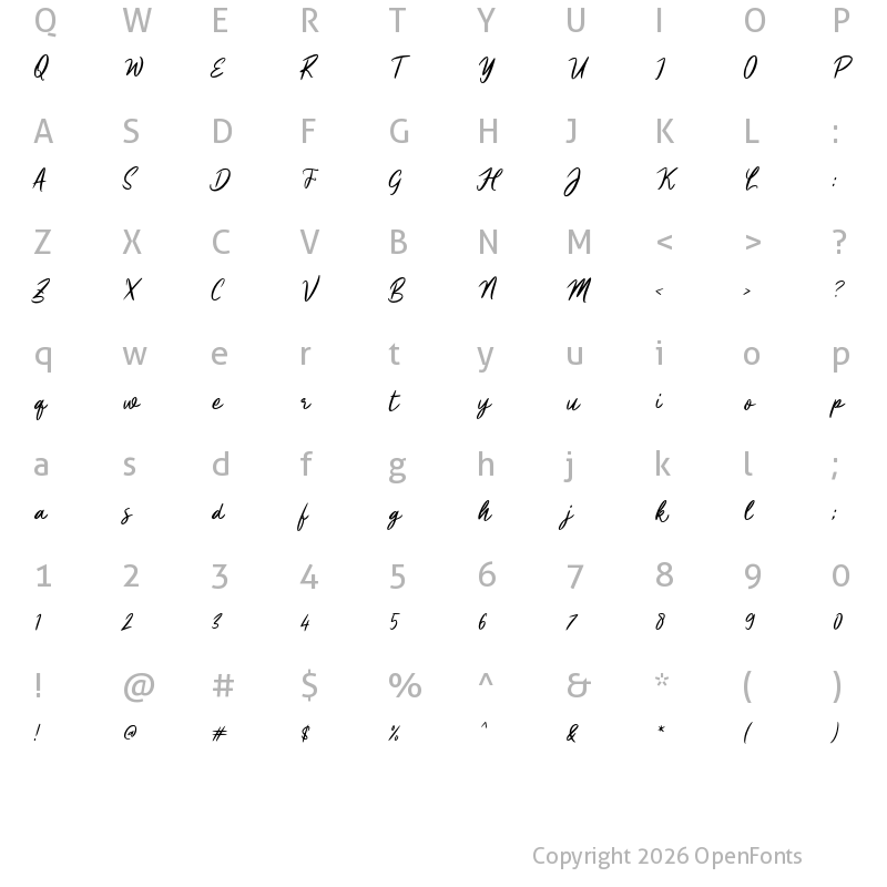 Character Map of i Interview Script Regular