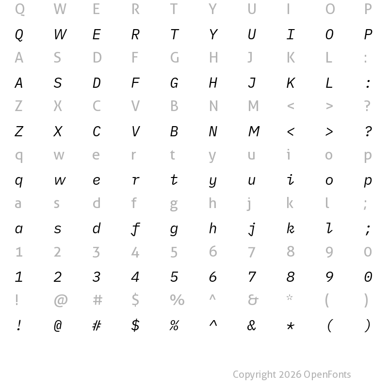 Character Map of iA Writer Duospace RegularItalic