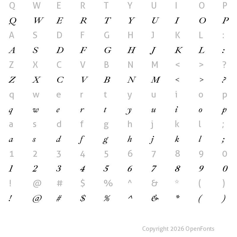 Character Map of Ibarra Real Nova Medium Italic
