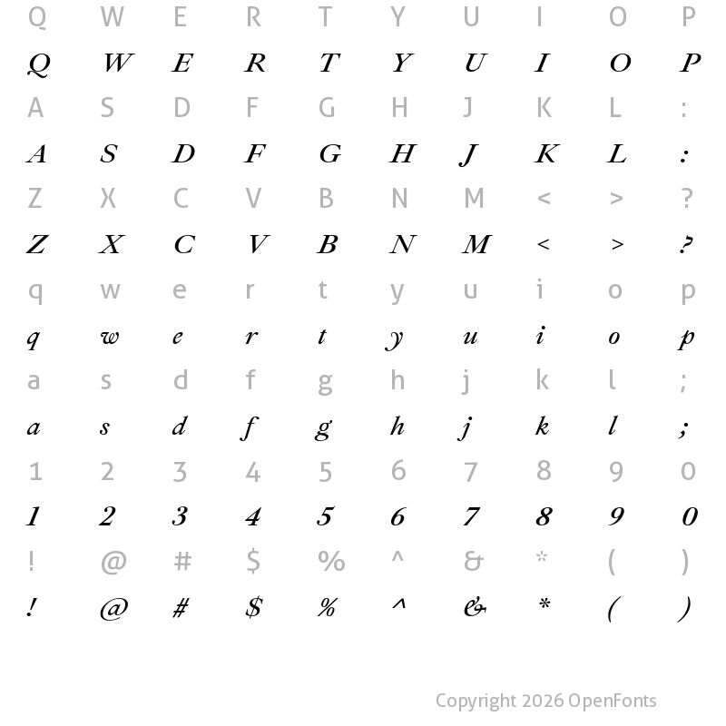 Character Map of Ibarra Real Nova SemiBold Italic