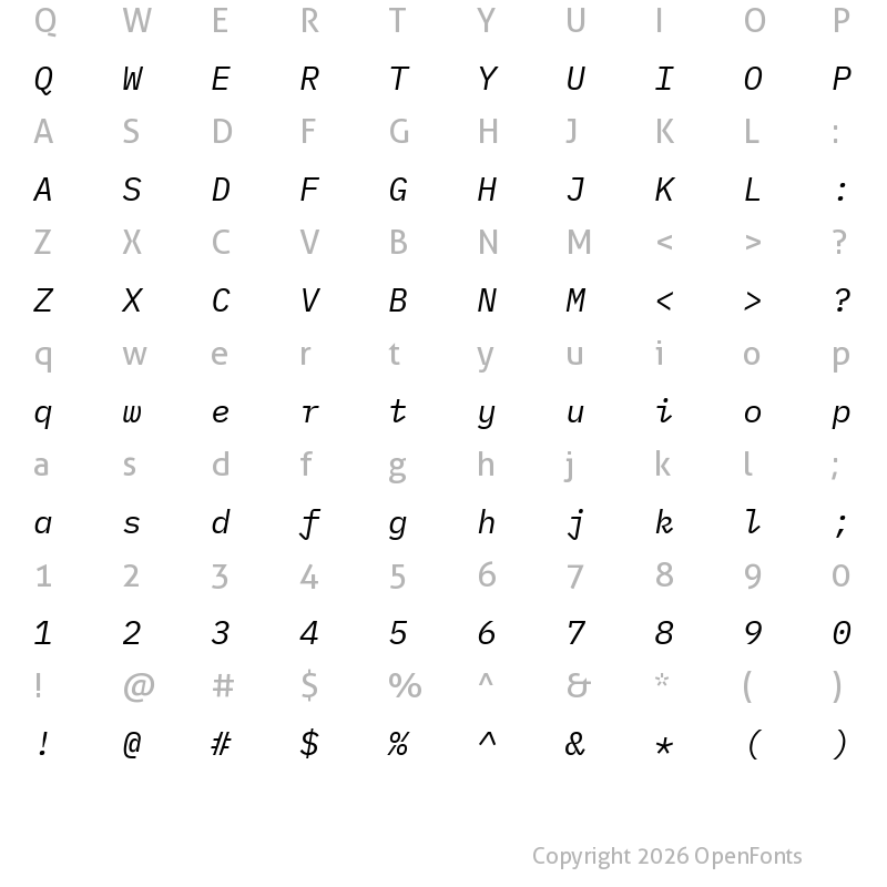 Character Map of IBM Plex Mono Italic