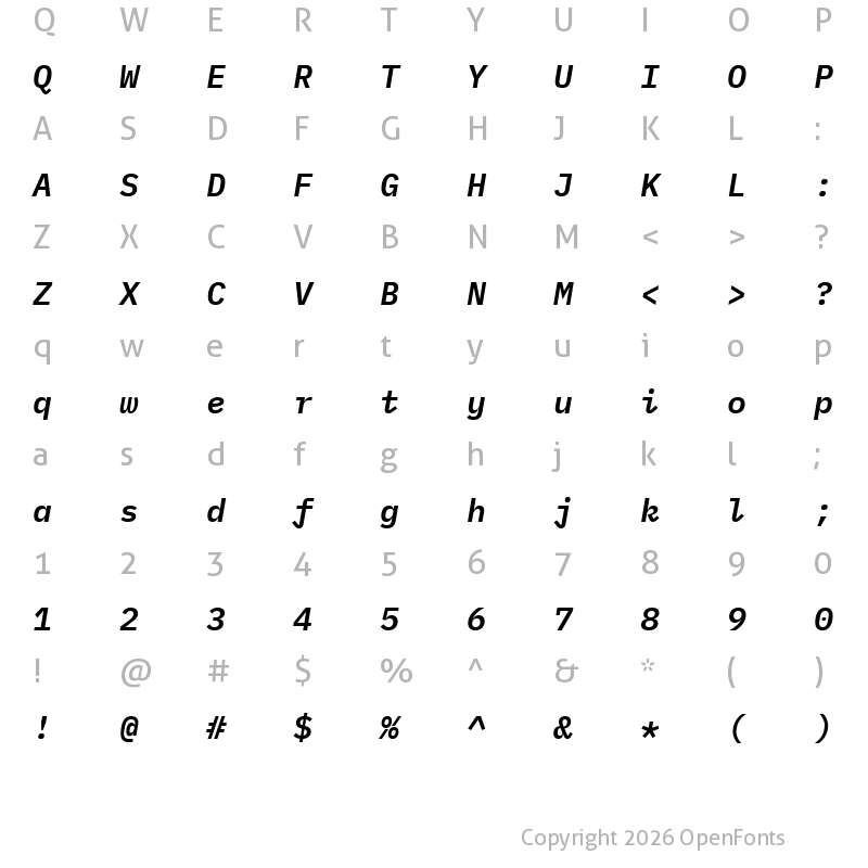 Character Map of IBM Plex Mono SemiBold Italic
