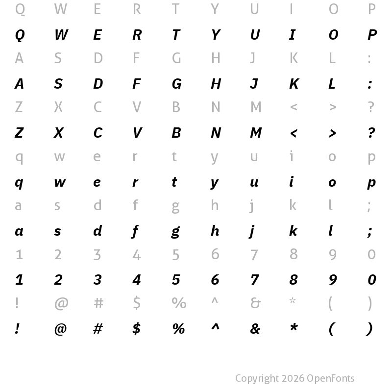 Character Map of IBM Plex Sans Bold Italic