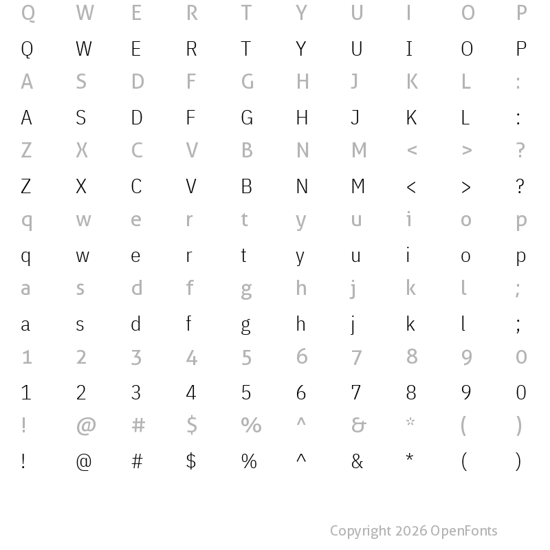 Character Map of IBM Plex Sans Condensed Light Regular