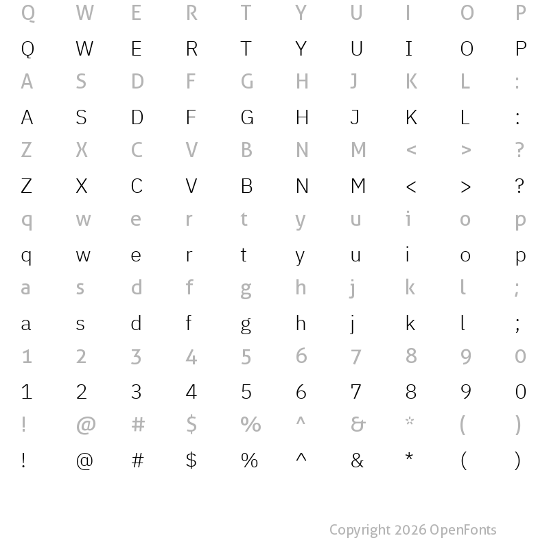 Character Map of IBM Plex Sans Light Regular