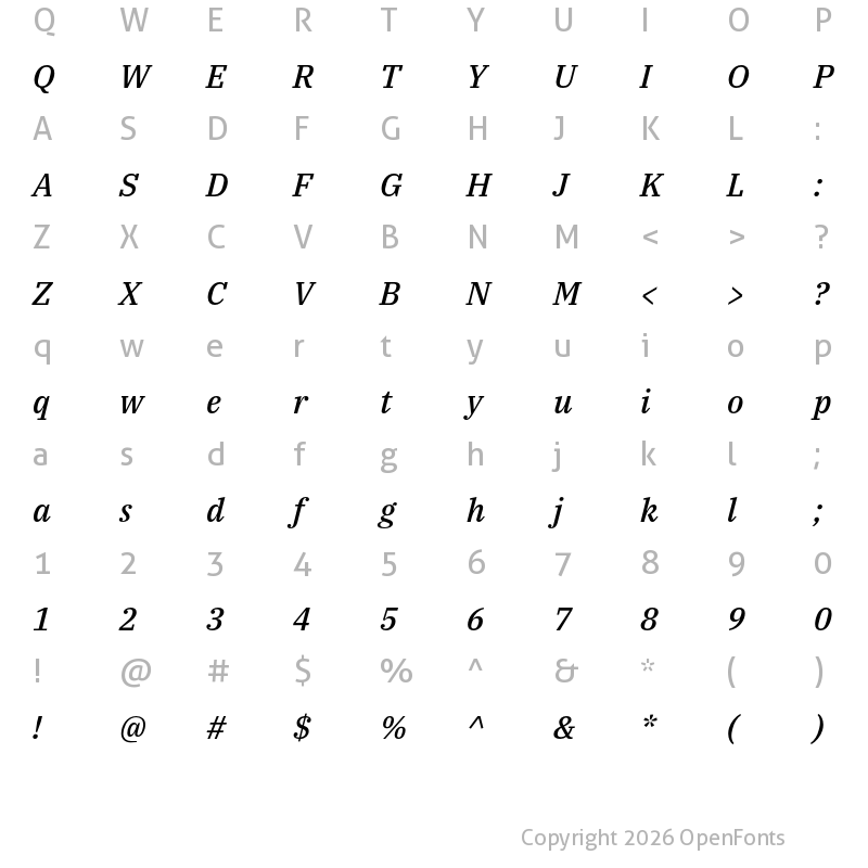 Character Map of IBM Plex Serif Medium Italic