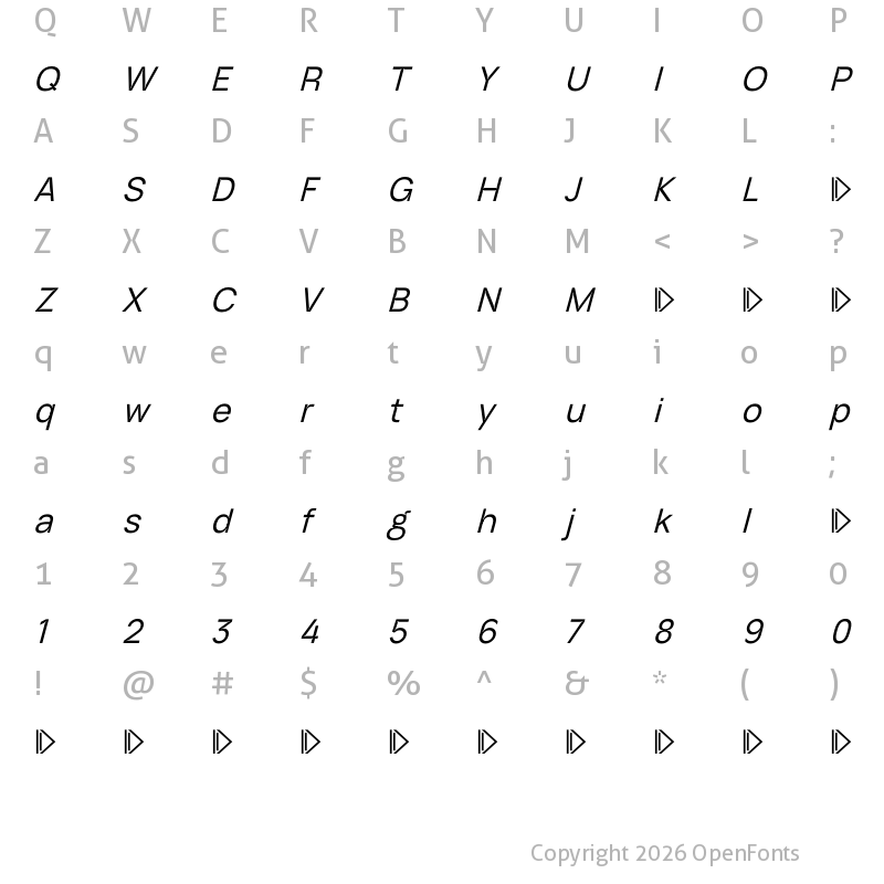 Character Map of ID Grotesk Trial Italic