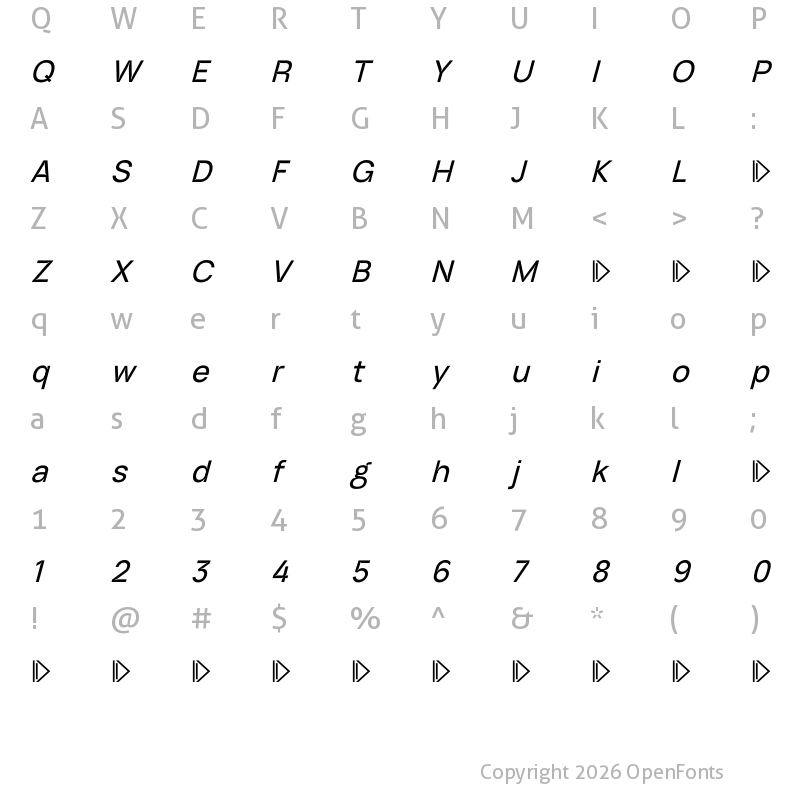 Character Map of ID Grotesk Trial Medium Italic