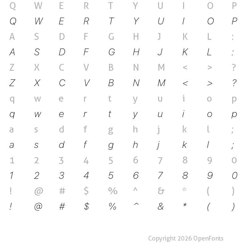 Character Map of Identidad ExtraLight Italic