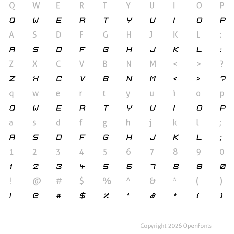 Character Map of Ignis et Glacies Extra Sharp Italic