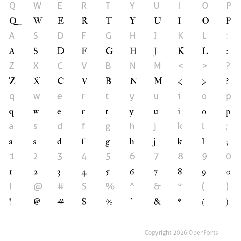 Character Map of IM FELL Double Pica Regular