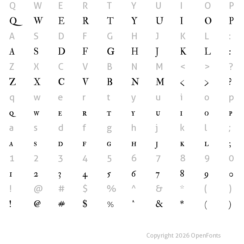 Character Map of IM FELL Double Pica SC Regular