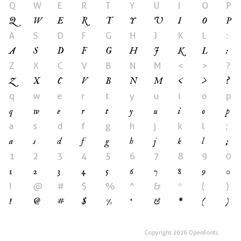 Character Map of IM FELL English Italic
