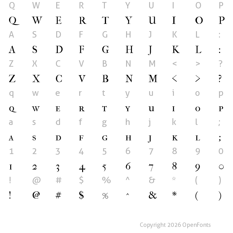 Character Map of IM FELL French Canon Bold