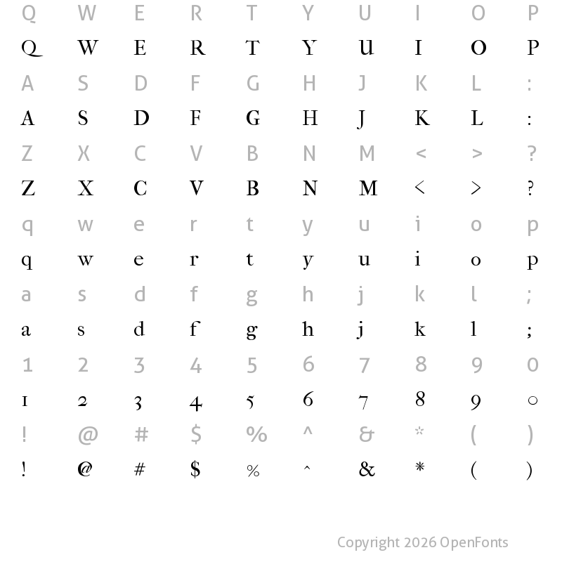 Character Map of IM FELL French Canon Regular