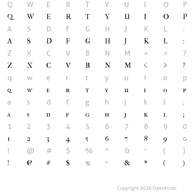 Character Map of IM FELL French Canon SC Regular