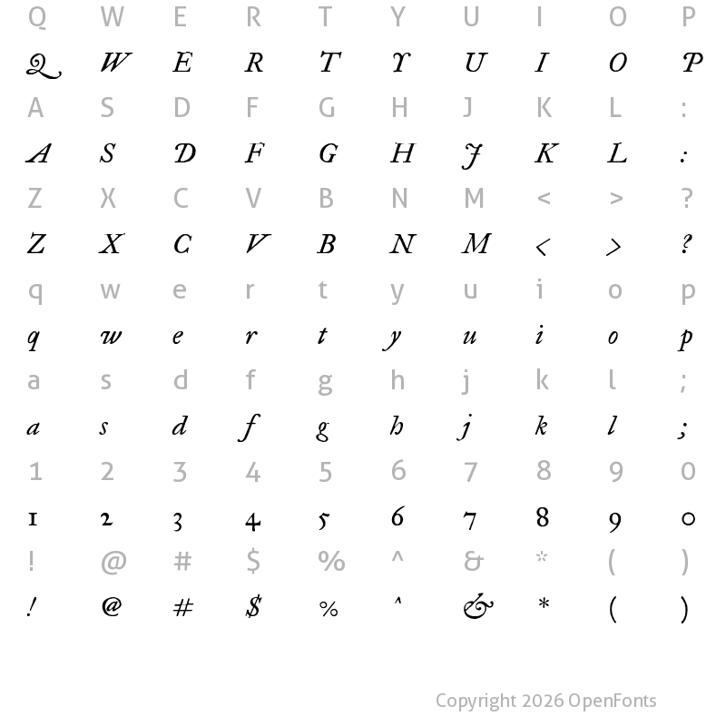 Character Map of IM FELL Great Primer Italic