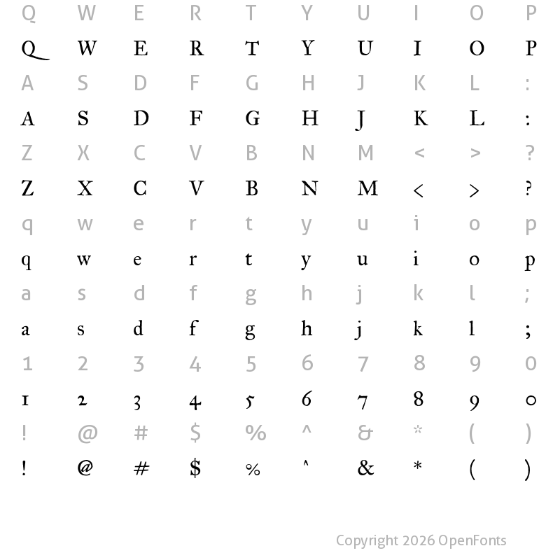 Character Map of IM FELL Great Primer PRO Regular