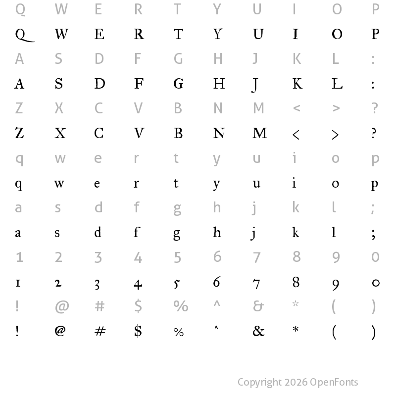 Character Map of IM FELL Great Primer Regular