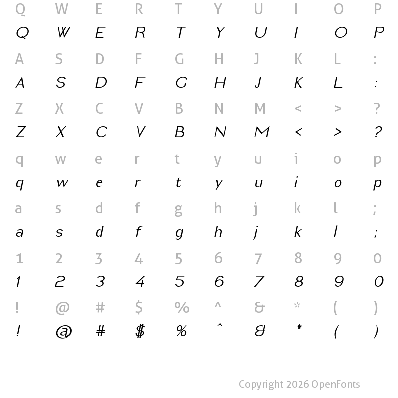 Character Map of Imelda Medium Italic