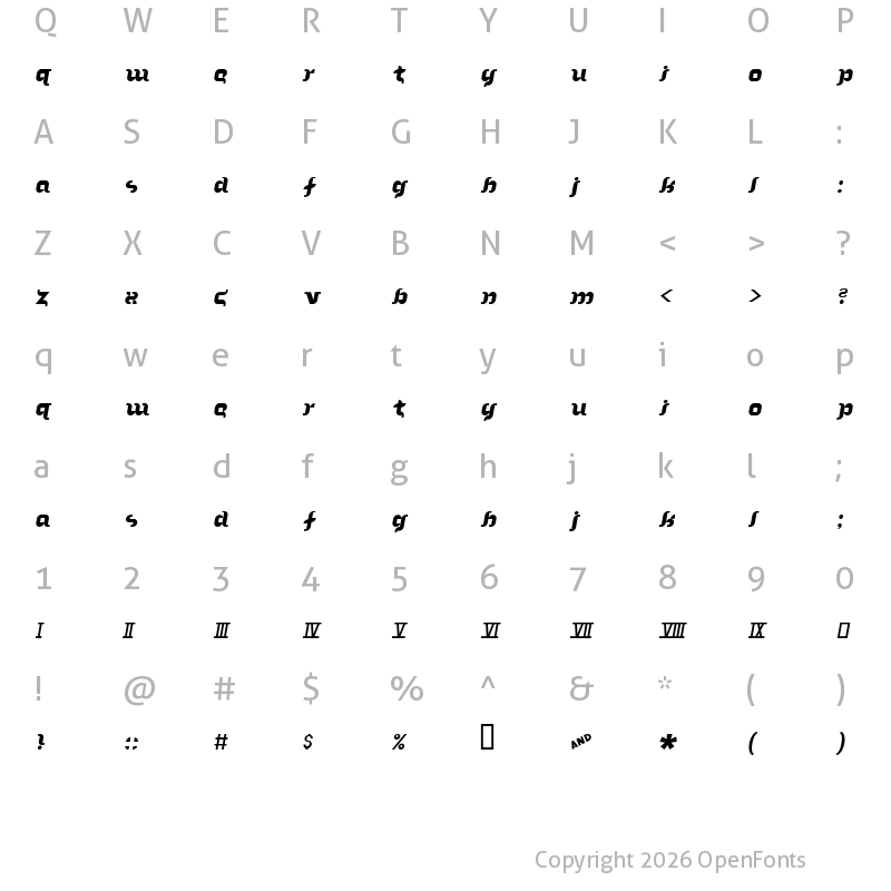 Character Map of In the arms of sleep Regular