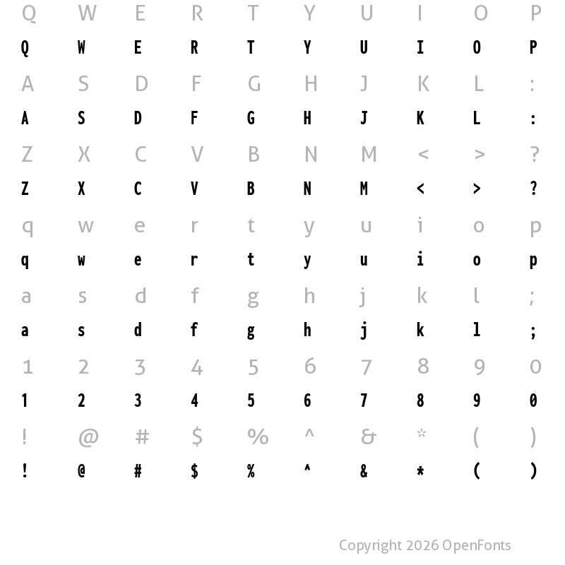 Character Map of Inconsolata ExtraCondensed Black